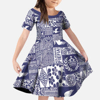 Blue Tonga Kilisimasi Fiefia Family Matching Long Sleeve Bodycon Dress and Hawaiian Shirt Pacific Patchwork Xmas Vibes LT9 Daughter's Dress Blue - Polynesian Pride