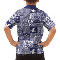 Blue Tonga Kilisimasi Fiefia Family Matching Off The Shoulder Long Sleeve Dress and Hawaiian Shirt Pacific Patchwork Xmas Vibes LT9 - Polynesian Pride