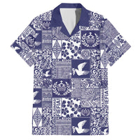 Blue Tonga Kilisimasi Fiefia Family Matching Off The Shoulder Long Sleeve Dress and Hawaiian Shirt Pacific Patchwork Xmas Vibes - Polynesian Pride