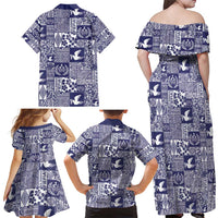 Blue Tonga Kilisimasi Fiefia Family Matching Off Shoulder Maxi Dress and Hawaiian Shirt Pacific Patchwork Xmas Vibes - Polynesian Pride