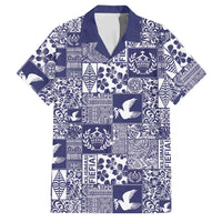 Blue Tonga Kilisimasi Fiefia Family Matching Off Shoulder Short Dress and Hawaiian Shirt Pacific Patchwork Xmas Vibes LT9 Dad's Shirt - Short Sleeve Blue - Polynesian Pride