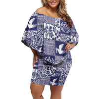 Blue Tonga Kilisimasi Fiefia Family Matching Off Shoulder Short Dress and Hawaiian Shirt Pacific Patchwork Xmas Vibes - Polynesian Pride