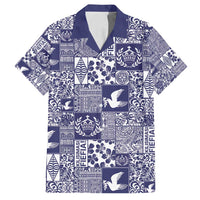 Blue Tonga Kilisimasi Fiefia Family Matching Puletasi and Hawaiian Shirt Pacific Patchwork Xmas Vibes LT9 Dad's Shirt - Short Sleeve Blue - Polynesian Pride