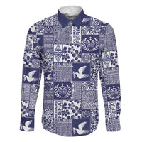 Blue Tonga Kilisimasi Fiefia Family Matching Tank Maxi Dress and Hawaiian Shirt Pacific Patchwork Xmas Vibes LT9 Dad's Shirt - Long Sleeve Blue - Polynesian Pride