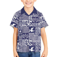 Blue Tonga Kilisimasi Fiefia Family Matching Tank Maxi Dress and Hawaiian Shirt Pacific Patchwork Xmas Vibes LT9 Son's Shirt Blue - Polynesian Pride