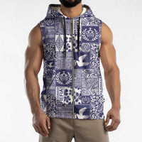 Blue Tonga Kilisimasi Fiefia Sleeveless Zip Hoodie Pacific Patchwork Xmas Vibes - Polynesian Pride