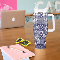Blue Tonga Kilisimasi Fiefia Tumbler With Handle Pacific Patchwork Xmas Vibes - Polynesian Pride