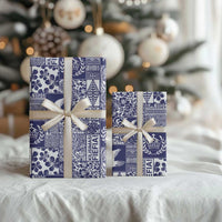 Blue Tonga Kilisimasi Fiefia Wrapping Paper Pacific Patchwork Xmas Vibes - Polynesian Pride