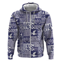Blue Tonga Kilisimasi Fiefia Zip Hoodie Pacific Patchwork Xmas Vibes - Polynesian Pride