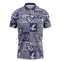 Blue Tonga Kilisimasi Fiefia Zipper Polo Shirt Pacific Patchwork Xmas Vibes LT9 Blue - Polynesian Pride