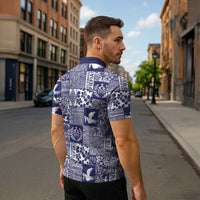 Blue Tonga Kilisimasi Fiefia Zipper Polo Shirt Pacific Patchwork Xmas Vibes LT9 - Polynesian Pride