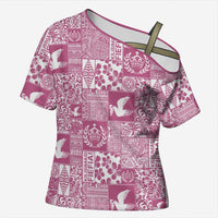 Pink Tonga Kilisimasi Fiefia Cross Shoulder Shirt Pacific Patchwork Xmas Vibes LT9 Female Pink - Polynesian Pride