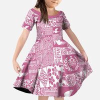 Pink Tonga Kilisimasi Fiefia Family Matching Long Sleeve Bodycon Dress and Hawaiian Shirt Pacific Patchwork Xmas Vibes LT9 Daughter's Dress Pink - Polynesian Pride