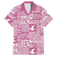 Pink Tonga Kilisimasi Fiefia Family Matching Long Sleeve Bodycon Dress and Hawaiian Shirt Pacific Patchwork Xmas Vibes LT9 Dad's Shirt - Short Sleeve Pink - Polynesian Pride