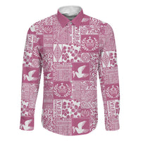 Pink Tonga Kilisimasi Fiefia Family Matching Long Sleeve Bodycon Dress and Hawaiian Shirt Pacific Patchwork Xmas Vibes LT9 Dad's Shirt - Long Sleeve Pink - Polynesian Pride