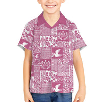 Pink Tonga Kilisimasi Fiefia Family Matching Long Sleeve Bodycon Dress and Hawaiian Shirt Pacific Patchwork Xmas Vibes LT9 Son's Shirt Pink - Polynesian Pride