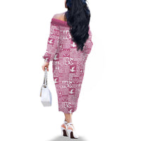 Pink Tonga Kilisimasi Fiefia Family Matching Off The Shoulder Long Sleeve Dress and Hawaiian Shirt Pacific Patchwork Xmas Vibes - Polynesian Pride
