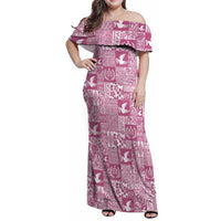 Pink Tonga Kilisimasi Fiefia Family Matching Off Shoulder Maxi Dress and Hawaiian Shirt Pacific Patchwork Xmas Vibes - Polynesian Pride