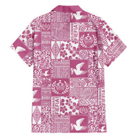 Pink Tonga Kilisimasi Fiefia Family Matching Off Shoulder Short Dress and Hawaiian Shirt Pacific Patchwork Xmas Vibes LT9 - Polynesian Pride