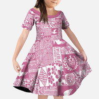 Pink Tonga Kilisimasi Fiefia Family Matching Puletasi and Hawaiian Shirt Pacific Patchwork Xmas Vibes LT9 Daughter's Dress Pink - Polynesian Pride