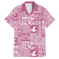 Pink Tonga Kilisimasi Fiefia Family Matching Puletasi and Hawaiian Shirt Pacific Patchwork Xmas Vibes LT9 Dad's Shirt - Short Sleeve Pink - Polynesian Pride