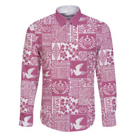 Pink Tonga Kilisimasi Fiefia Family Matching Puletasi and Hawaiian Shirt Pacific Patchwork Xmas Vibes LT9 Dad's Shirt - Long Sleeve Pink - Polynesian Pride
