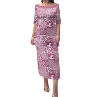 Pink Tonga Kilisimasi Fiefia Family Matching Puletasi and Hawaiian Shirt Pacific Patchwork Xmas Vibes LT9 Mom's Dress Pink - Polynesian Pride