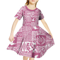 Pink Tonga Kilisimasi Fiefia Kid Short Sleeve Dress Pacific Patchwork Xmas Vibes LT9 - Polynesian Pride