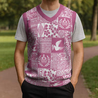 Pink Tonga Kilisimasi Fiefia Christmas Knitted V-Neck Vest Pacific Patchwork Xmas Vibes - Polynesian Pride