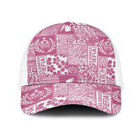 Pink Tonga Kilisimasi Fiefia Mesh Trucker Cap Pacific Patchwork Xmas Vibes LT9 One Size White Pink - Polynesian Pride