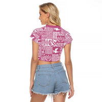 Pink Tonga Kilisimasi Fiefia Raglan Cropped T Shirt Pacific Patchwork Xmas Vibes LT9 - Polynesian Pride
