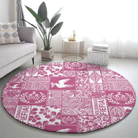 Pink Tonga Kilisimasi Fiefia Round Carpet Pacific Patchwork Xmas Vibes - Polynesian Pride