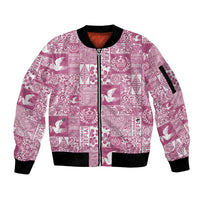 Pink Tonga Kilisimasi Fiefia Sleeve Zip Bomber Jacket Pacific Patchwork Xmas Vibes - Polynesian Pride