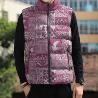 Pink Tonga Kilisimasi Fiefia Sleeveless Puffer Jacket Pacific Patchwork Xmas Vibes - Polynesian Pride
