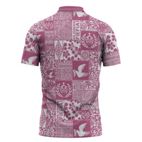 Pink Tonga Kilisimasi Fiefia Zipper Polo Shirt Pacific Patchwork Xmas Vibes LT9 - Polynesian Pride