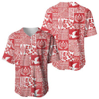 Red Tonga Kilisimasi Fiefia Baseball Jersey Pacific Patchwork Xmas Vibes LT9 - Polynesian Pride