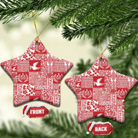 Red Tonga Kilisimasi Fiefia Ceramic Ornament Pacific Patchwork Xmas Vibes - Polynesian Pride