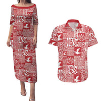 Red Tonga Kilisimasi Fiefia Couples Matching Puletasi and Hawaiian Shirt Pacific Patchwork Xmas Vibes LT9 Red - Polynesian Pride