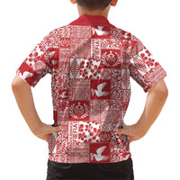 Red Tonga Kilisimasi Fiefia Family Matching Long Sleeve Bodycon Dress and Hawaiian Shirt Pacific Patchwork Xmas Vibes LT9 - Polynesian Pride
