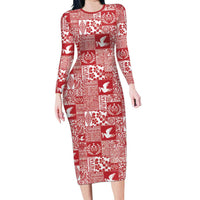 Red Tonga Kilisimasi Fiefia Family Matching Long Sleeve Bodycon Dress and Hawaiian Shirt Pacific Patchwork Xmas Vibes - Polynesian Pride