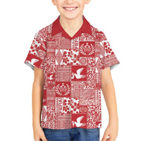 Red Tonga Kilisimasi Fiefia Family Matching Long Sleeve Bodycon Dress and Hawaiian Shirt Pacific Patchwork Xmas Vibes LT9 Son's Shirt Red - Polynesian Pride