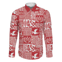 Red Tonga Kilisimasi Fiefia Family Matching Off The Shoulder Long Sleeve Dress and Hawaiian Shirt Pacific Patchwork Xmas Vibes LT9 Dad's Shirt - Long Sleeve Red - Polynesian Pride