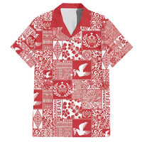 Red Tonga Kilisimasi Fiefia Family Matching Puletasi and Hawaiian Shirt Pacific Patchwork Xmas Vibes LT9 Dad's Shirt - Short Sleeve Red - Polynesian Pride