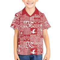 Red Tonga Kilisimasi Fiefia Family Matching Puletasi and Hawaiian Shirt Pacific Patchwork Xmas Vibes LT9 Son's Shirt Red - Polynesian Pride