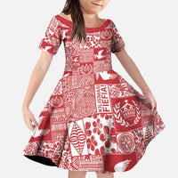 Red Tonga Kilisimasi Fiefia Family Matching Short Sleeve Bodycon Dress and Hawaiian Shirt Pacific Patchwork Xmas Vibes LT9 Daughter's Dress Red - Polynesian Pride
