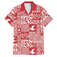 Red Tonga Kilisimasi Fiefia Family Matching Short Sleeve Bodycon Dress and Hawaiian Shirt Pacific Patchwork Xmas Vibes LT9 Dad's Shirt - Short Sleeve Red - Polynesian Pride
