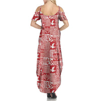 Red Tonga Kilisimasi Fiefia Family Matching Summer Maxi Dress and Hawaiian Shirt Pacific Patchwork Xmas Vibes LT9 - Polynesian Pride
