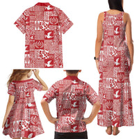 Red Tonga Kilisimasi Fiefia Family Matching Tank Maxi Dress and Hawaiian Shirt Pacific Patchwork Xmas Vibes - Polynesian Pride