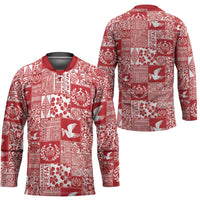 Red Tonga Kilisimasi Fiefia Hockey Jersey Pacific Patchwork Xmas Vibes - Polynesian Pride