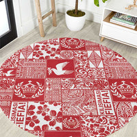 Red Tonga Kilisimasi Fiefia Round Carpet Pacific Patchwork Xmas Vibes - Polynesian Pride